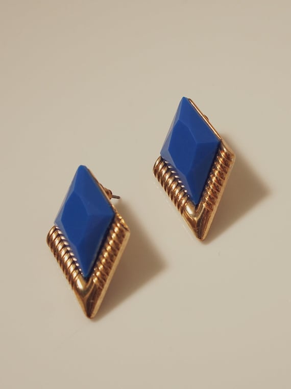 Art Deco Lapis Blue Golden Earrings - image 1