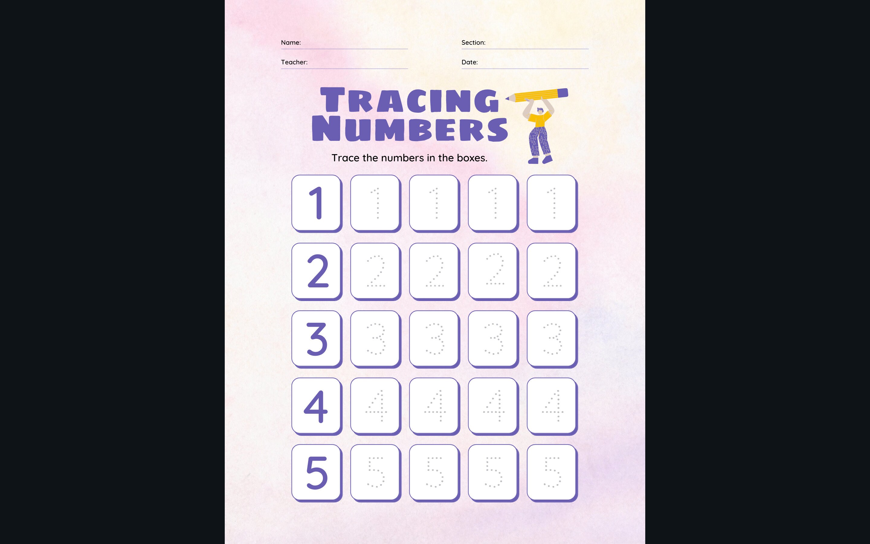 Numbers 1 10 math worksheets preschool