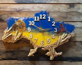 Unique Handmade Wall Clock Colors Of Ukraine Resin Wall Clock with Numbers Epoxy Wall Decor Epoxy Resin Wall Clock Ukrainian Wall Clock Gift