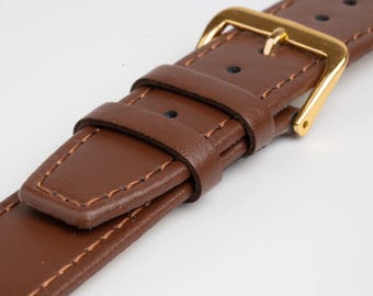 Correa de reloj de cuero liso color marrón claro, extremo cuadrado, de 8 mm a 22 mm.