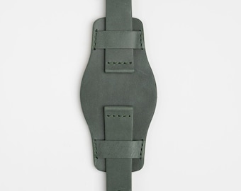 Correa de reloj Bund de cuero verde, almohadilla de aviador, de 18 mm a 24 mm.