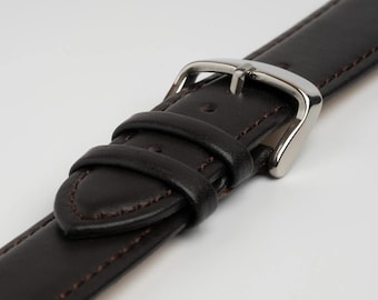 Brown Calf Smooth Leather Curved End Watch Strap Band 18mm, 20mm, 22mm