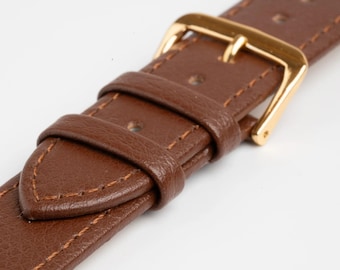 Brown Extra Long Buffalo Grain Leather Watch Strap