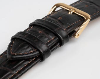 Brown Value Alligator Grain Padded Leather Watch Strap 12mm, 14mm, 16mm, 18mm, 20mm, 22mm, 24mm, 26mm
