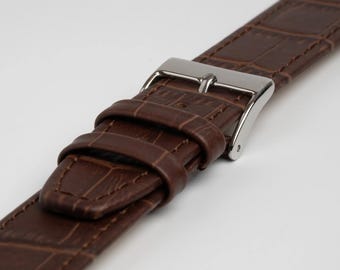 Correa de reloj marrón con textura de cocodrilo, con extremos abiertos y barra fija, de 12 mm a 20 mm.
