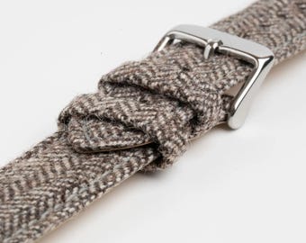 Braunes Tweed Uhrenarmband 18 mm, 20 mm & 22 mm