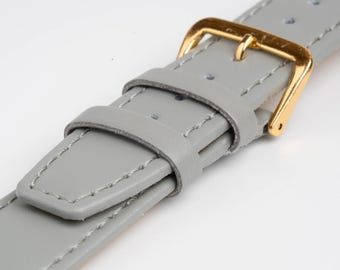 Correa de reloj de cuero liso gris, extremo cuadrado, de 12 mm a 22 mm.