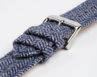 Blaues Tweed Uhrenarmband 18 mm, 20 mm & 22 mm