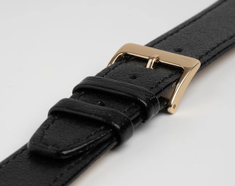 Correa de reloj de piel de búfalo negra con extremo abierto, barra fija, de 8 mm a 20 mm.