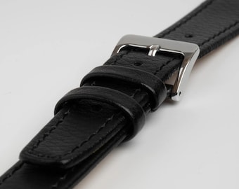 Black XXXL Extra Long Leather Watch Strap 18mm, 20mm, 22mm, 24mm
