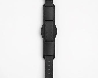 Correa de reloj Bund de cuero negro, almohadilla militar, 18 mm, 20 mm