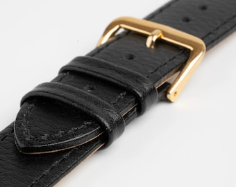 Black Buffalo Grain Leather Value Watch Strap 8mm, 10mm, 12mm, 14mm, 16mm, 18mm, 20mm, 22mm, 24mm, 26mm, 28mm, 30mm, 32mm, 38mm, 40mm