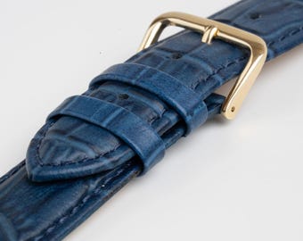 Blue Value Alligator Grain Padded Leather Watch Strap 12mm, 14mm, 16mm, 18mm, 20mm, 22mm, 24mm, 26mm