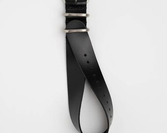 Correa de reloj Zulu de cuero negro con cierre pasante, 18 mm, 20 mm, 22 mm