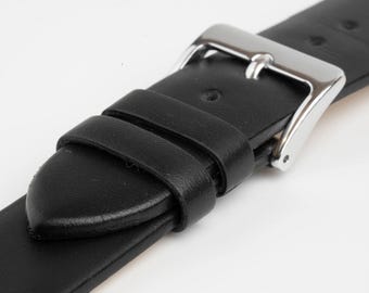 Correa de reloj de cuero negro, lisa sin costuras, de 6 mm a 30 mm / Windsor Smooth
