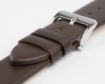Correa de reloj de cuero liso marrón sin coser