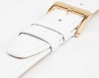 White Classic Plain Stitched Genuine Leather Watch Strap 12mm, 14mm, 16mm, 18mm, 20mm, 22mm