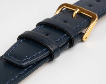 Correa de reloj de cuero liso azul, extremo cuadrado, de 12 mm a 22 mm.