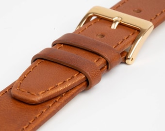 Tan Classic Plain Stitched Genuine Leather Watch Strap 8mm, 10mm, 12mm, 14mm, 16mm, 18mm, 20mm, 22mm