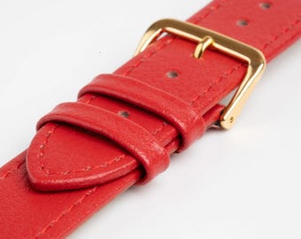 Red Buffalo Grain Leather Value Watch Strap 8mm, 10mm, 12mm, 14mm, 16mm, 18mm, 20mm, 22mm, 24mm