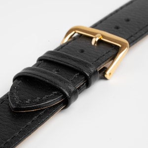 Black Buffalo Grain Leather Value Watch Strap 8mm, 10mm, 12mm, 14mm, 16mm, 18mm, 20mm, 22mm, 24mm, 26mm, 28mm, 30mm, 32mm, 38mm, 40mm