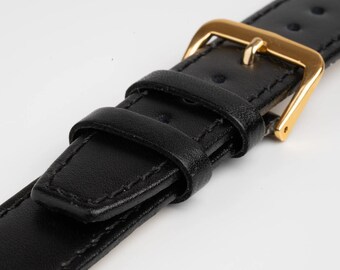 Correa de reloj de cuero liso negro, extremo cuadrado, de 8 mm a 22 mm.