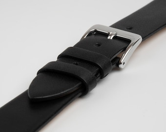Correa de reloj de cuero liso negro de 4 mm de grosor, ajustable de 12 mm a 20 mm.