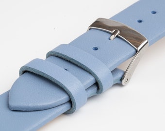 Blue Plain Leather Quick Release Watch Strap