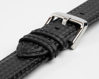 Black Carbon Effect Water Resistant Synthetic/Vegan Watch Strap 18mm, 20mm, 22mm, 24mm