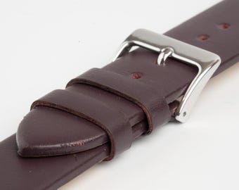 Burgundy Unstitched Smooth Leather Watch Strap