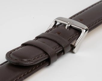 Brown Smooth Padded Stitched Watch Strap 8mm, 10mm, 12mm, 14mm, 16mm, 18mm, 20mm, 22mm, 24mm, 26mm