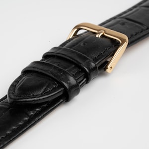 Black Value Alligator Grain Padded Leather Watch Strap 12mm, 14mm, 16mm, 18mm, 20mm, 22mm, 24mm, 26mm