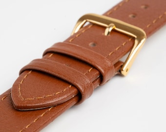 Tan Buffalo Grain Leather Value Watch Strap 8mm, 10mm, 12mm, 14mm, 16mm, 18mm, 20mm, 22mm, 24mm, 26mm, 28mm, 30mm, 32mm, 38mm, 40mm