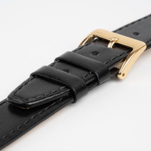 Black Classic Plain Stitched Genuine Leather Watch Strap 8mm, 9mm, 10mm, 11mm, 12mm, 13mm, 14mm, 15mm, 16mm, 17mm, 18mm, 19mm, 20mm, 22mm
