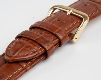 Tan Value Alligator Grain Padded Leather Watch Strap 12mm, 14mm, 16mm, 18mm, 20mm, 22mm, 24mm, 26mm