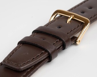 Correa de reloj de cuero liso marrón, extremo cuadrado, de 8 mm a 22 mm.