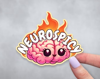 Neurospicy Vinyl Sticker | Funny Neurodivergent Decal | Water Resistant Mental Health Gift | Cute Brain Laptop Sticker | ADHD Humor Design