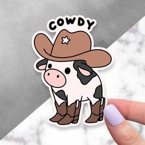 Cowdy Matte Sticker | Cute Cowboy Cow Vinyl Decal | Funny Western Aesthetic Sticker | Cute Cow Laptop Sticker Gift | Water Resistant Decal