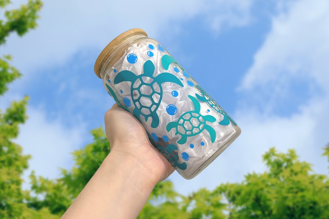 Sea Turtle Glass Cup 16oz Beer Can Glass Iced Coffee Glass Turtle Gift ...