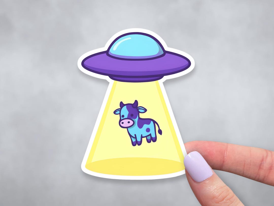 Cow Abduction Vinyl Sticker | UFO Spaceship Decal | Cute, Colorful ...