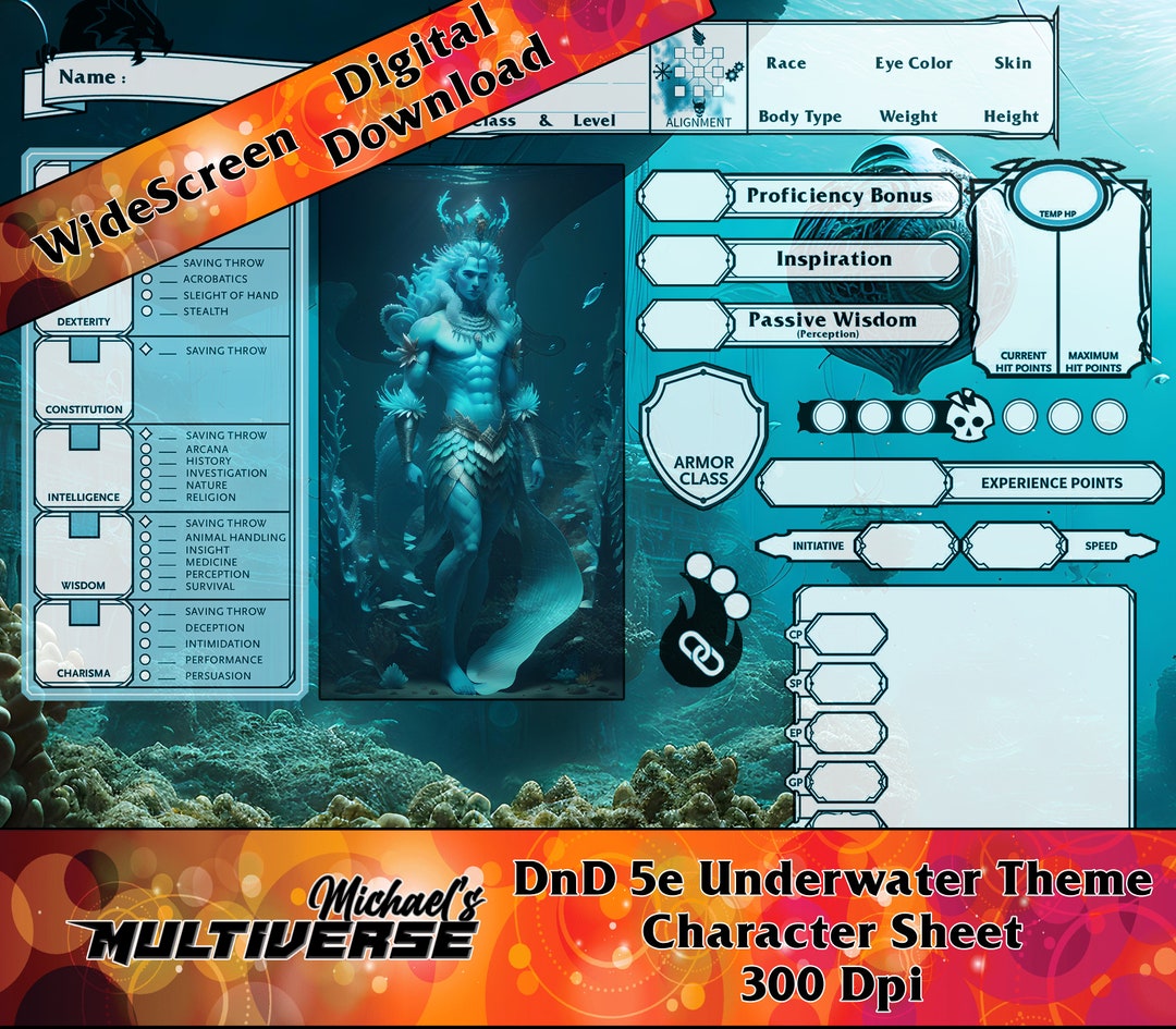 Dnd 5e Character Sheet Underwater Themecustom Fantasy Scifi Etsy