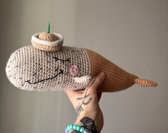 Whale Plush with Hat – Handmade Crochet Amigurumi – Nautical Ocean Friend