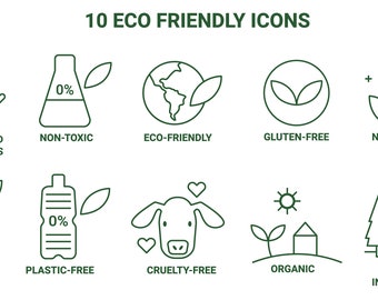 Eco-Friendly Vector Icons Set - AI Format - Instant Download - Not Tested on Animals - Non-Toxic - Cruelty-Free - Vegan - Organic