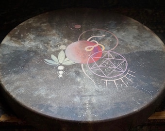 Merkaba Lotus Shaman Drum | Rawhide 45cm | Hand-Painted Ritual Framedrum