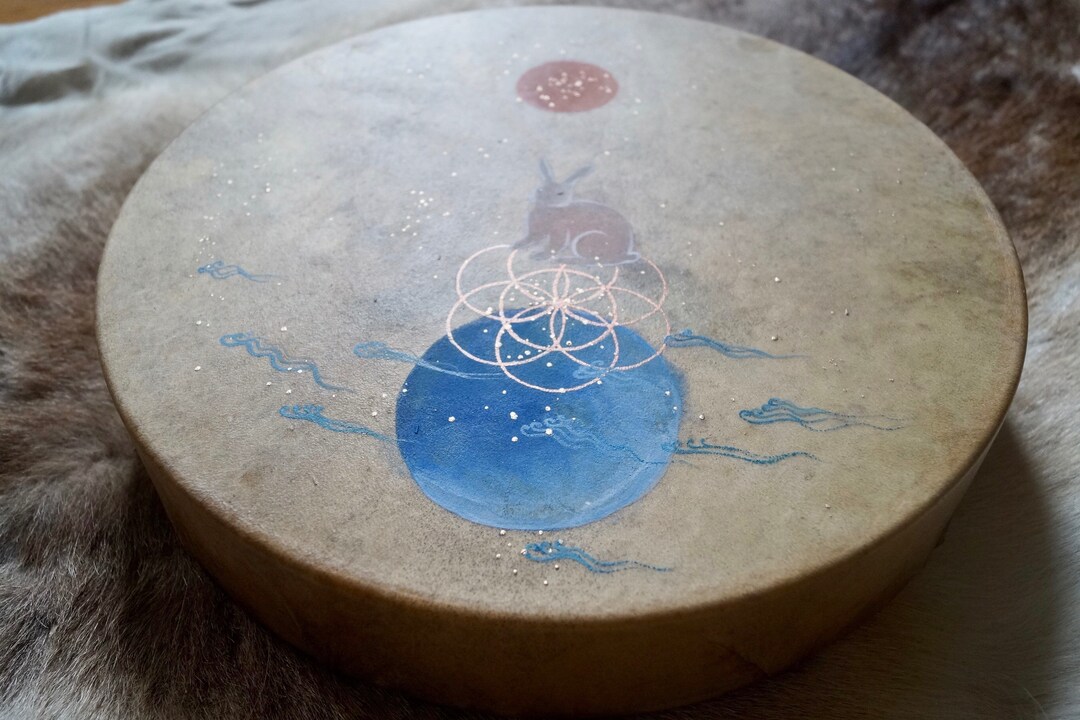 Shamanic Rabbit Small Drum Water Rabbit, Healing Drum Small, White Rabbit Drum ...