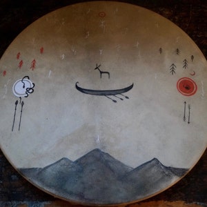 Ancestor Dream Drum, deer symbol, unique celtic drum painted, high quality drum, nordic ritual drum 45 cm, overtone totem drum raw skin