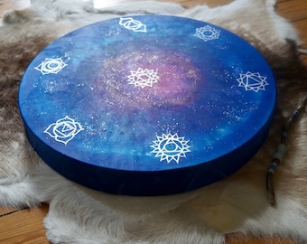 Silver Chakra Symbol Drum Big |  50cm Painted Universe Sound Healing Drum