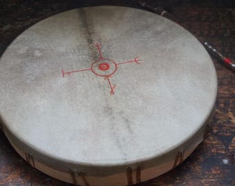 Small Chamois Mountain Goat Travel Drum I 35cm Ritual Shamandrum I Red Symbol