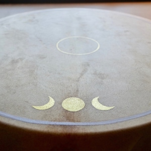 Moon Phases Drum Natural White, premium raw hide drum, golden moon drum light, goddess symbol shamanic drum, unique moon drum painted