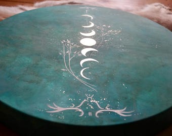 Plant Moon Medicine Drum Green I Hand Painted Shamandrum for Healing I Meditation & Rituals